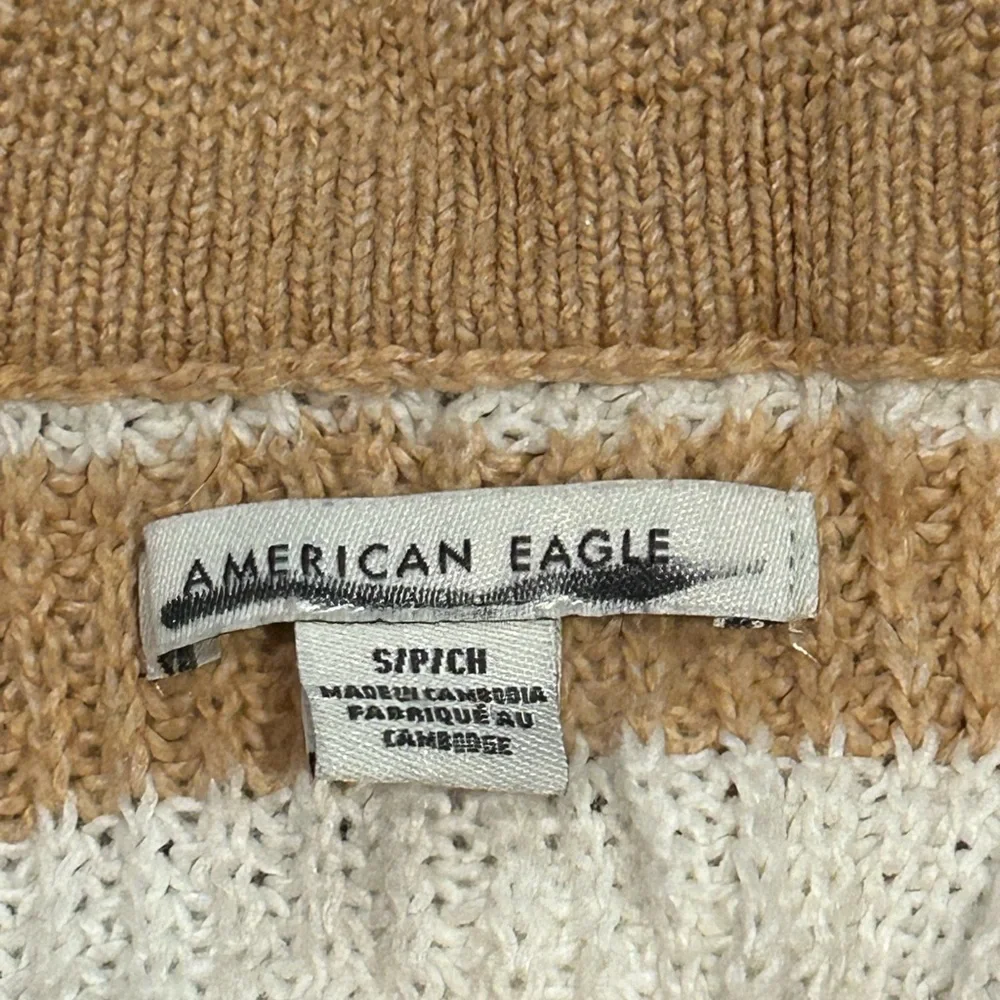American Eagle Beige and White Striped Knit Sweater
